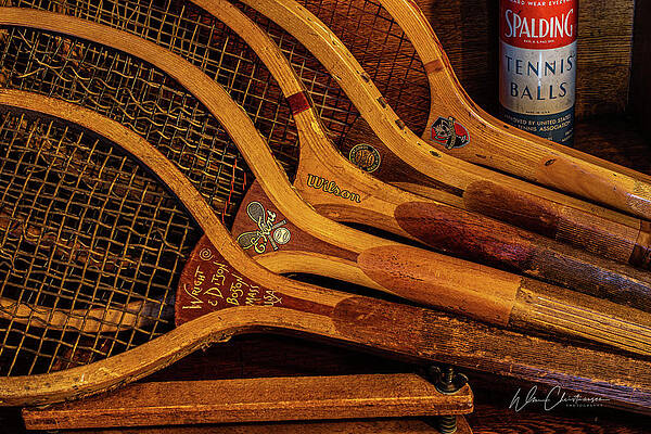 Antique Tennis Rackets with Ball Can by William Christiansen Antique Tennis Rackets with Ball Can by William Christiansen