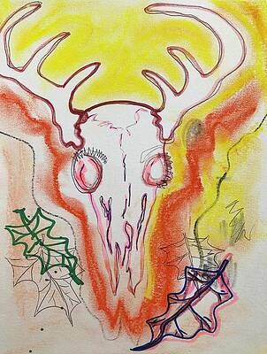 Wall Art - Drawing - Antlers in the Mist in Autumn Color by Sarah Fox Wangler