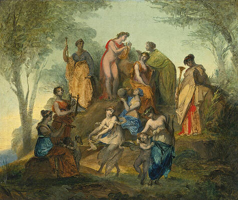 Apollo and the Nine Muses on Mount Parnassus Print by Attributed to Pierre-Paul Prudhon