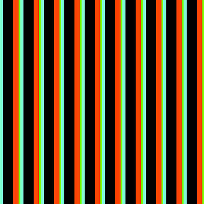 [ Thumbnail: Aquamarine, Black, Red, and Chartreuse Colored Lined Pattern Acrylic Print ]