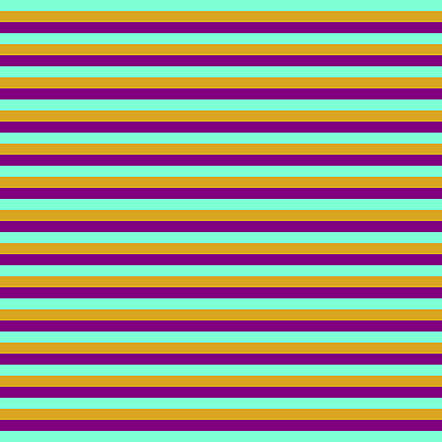 [ Thumbnail: Aquamarine, Goldenrod, and Purple Colored Lines/Stripes Pattern Metal Print ]