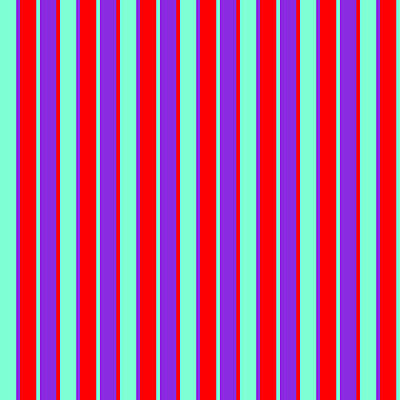 [ Thumbnail: Aquamarine, Purple, and Red Colored Lines/Stripes Pattern Art Print ]