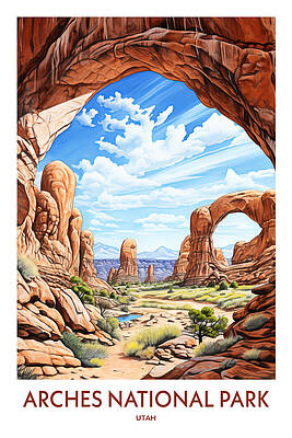 Wall Art featuring the painting Arches National Park Travel Poster by Land of Dreams