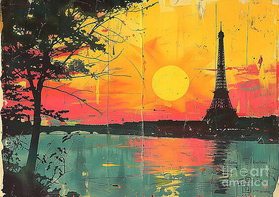 Wall Art - Painting - Architecture Paris Sunset Eiffel Tower Evening Paris Eiffel Tower Sunset A Colorful Cityscape by Clark Leffler