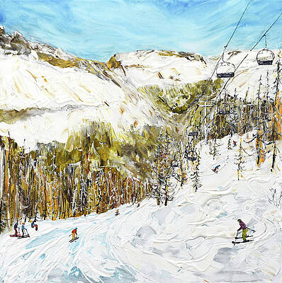 Wall Art - Painting - Chamonix Ski Print at Argentiere through the trees by Pete Caswell
