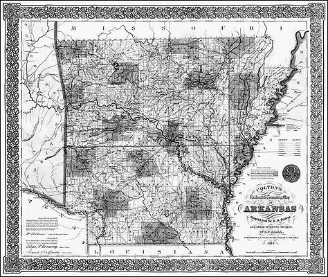 Wall Art - Drawing - Arkansas Vintage Railroad and Township Map 1855 Black and White  by Carol Japp