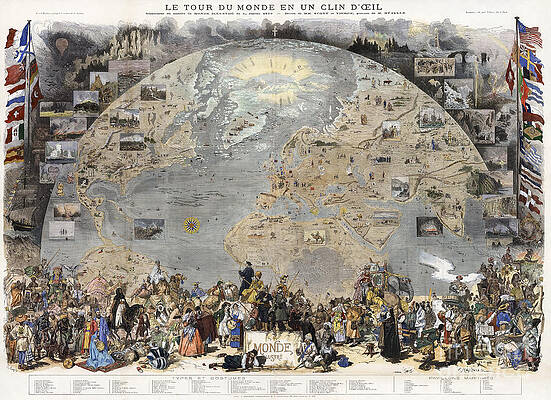 Wall Art - Drawing - Around the World in the Blink of an Eye by Daniel Vierge