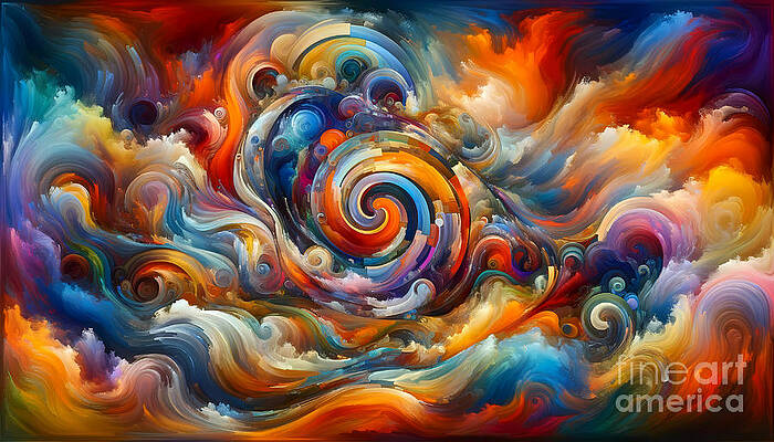 Wall Art - Digital Art - Artistic Abstract Colors, A canvas of swirling abstract colors and shapes by Jeff Creation