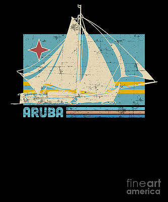 Wall Art - Drawing - Aruba Vintage 80S Sailboat Sunset Tee by Noirty Designs