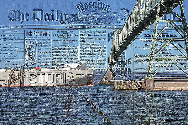 Astoria Bridge and Newspaper Overlay Wall Art