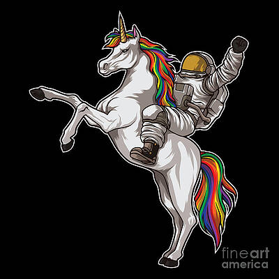 Astronaut Rides a Unicorn Mythical Spaceman by Mister Tee