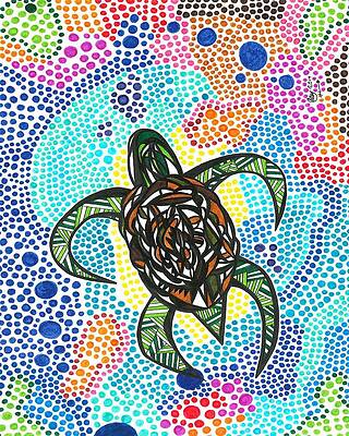 Turtle - Aboriginal Dot Painting | Large Metal Wall Art Print | Great Big Canvas