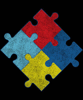 Wall Art - Digital Art - Autism Awareness Puzzle Pieces Retro by Flippin Sweet Gear