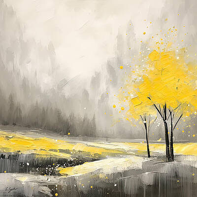 Wall Art - Painting - Yellow Tranquility - Hazy Autumn Watercolor Painting by Lourry Legarde