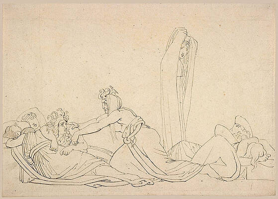 Awake, arise, rouse her as I rose thee. The Furies Print by John Flaxman