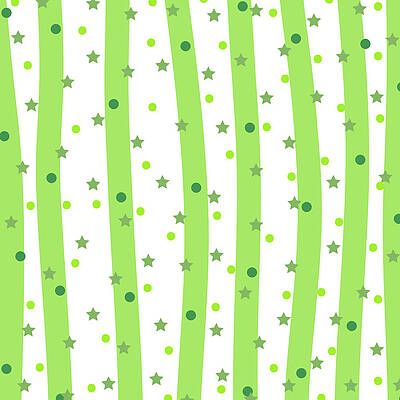  Mixed Media - Awesome Green Version Of Curved Lines With Green Bubbles And Stars Pattern by Unique Decorista