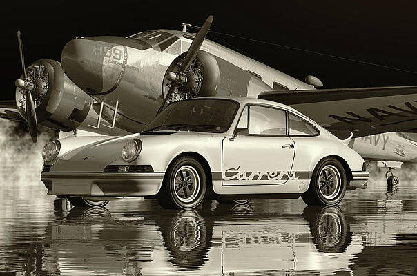 Wall Art - Digital Art - B and W Photo of a Porsche Carrera by Jan Keteleer