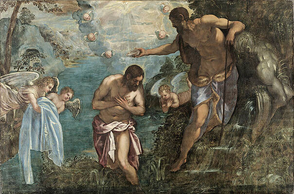 Baptism of Christ Print by Workshop of Tintoretto