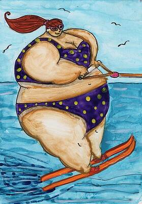 Wall Art - Painting - BBW Summer Ski Woman Portrait  by Jo Potocki