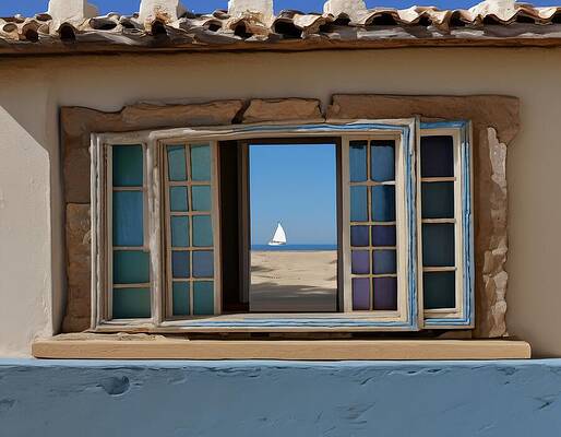 Wall Art - Digital Art - Beach Window Reflection by Eris And AI