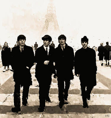 Wall Art - Digital Art - Beatles in front of Eiffel Tower by Gradify Creations