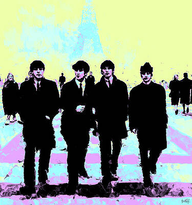 Wall Art - Digital Art - Beatles in front of Eiffel Tower pop style by Gradify Creations