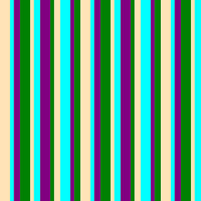 [ Thumbnail: Beige, Aqua, Purple, and Green Colored Striped/Lined Pattern Art Print ]