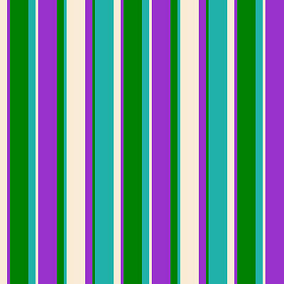 [ Thumbnail: Beige, Dark Orchid, Green, and Light Sea Green Colored Stripes/Lines Pattern Throw Pillow ]