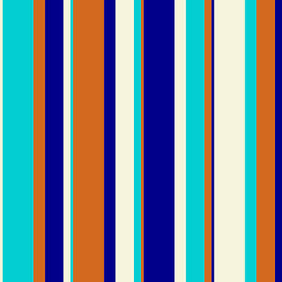 [ Thumbnail: Beige, Dark Turquoise, Chocolate, and Dark Blue Colored Striped Pattern Art Print ]