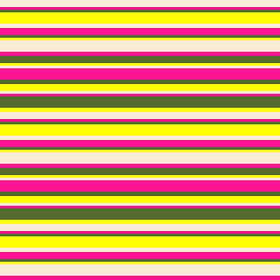 [ Thumbnail: Beige, Deep Pink, Dark Olive Green, and Yellow Colored Striped Pattern Framed Print ]