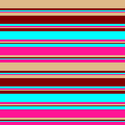 [ Thumbnail: Beige, Maroon, Cyan, and Deep Pink Colored Striped/Lined Pattern Art Print ]