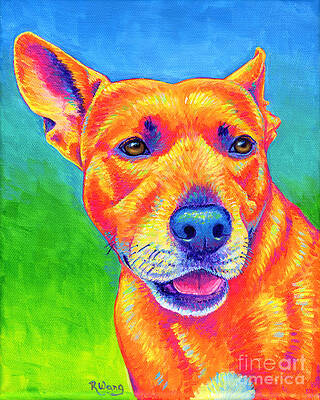 Wall Art - Painting - Fluorescent Orange Dog by Rebecca Wang