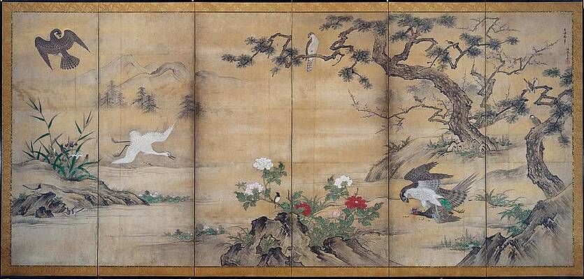 Wall Art - Painting - Birds and Flowers by attributed to Kano Shoei Shou Ye Song Rong