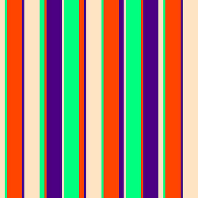 [ Thumbnail: Bisque, Green, Red, and Indigo Colored Lined/Striped Pattern Duvet Cover ]