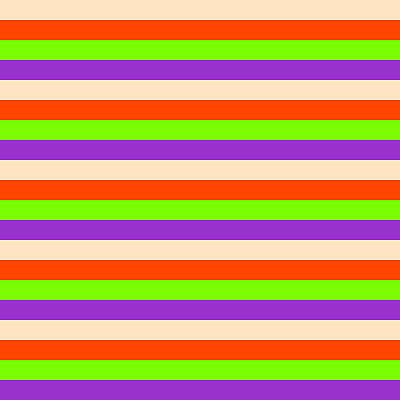 [ Thumbnail: Bisque, Red, Green, and Dark Orchid Colored Lined/Striped Pattern Art Print ]