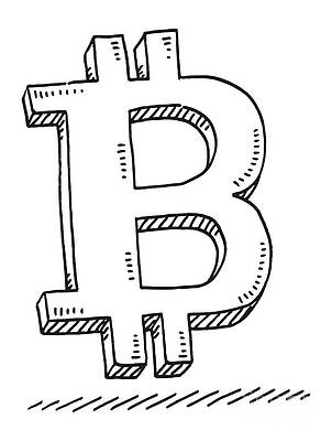 Wall Art - Drawing - Bitcoin Cryptocurrency Symbol Drawing by Frank Ramspott