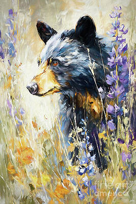 Wall Art - Painting - Black Bear In The Meadow 2 by Tina LeCour