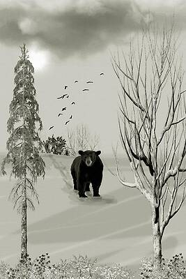 Wall Art - Mixed Media - Black Bear Time To Hibernate B W by David Dehner