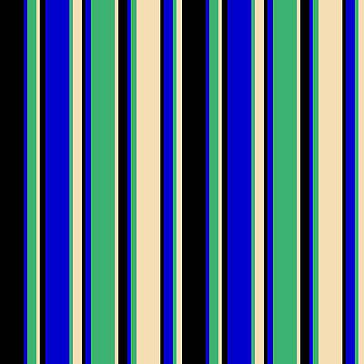 [ Thumbnail: Black, Blue, Sea Green, and Tan Colored Stripes Pattern Acrylic Print ]