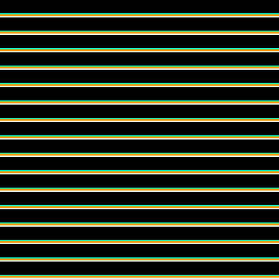 [ Thumbnail: Black, Green, Orange, and Light Cyan Colored Striped Pattern Metal Print ]