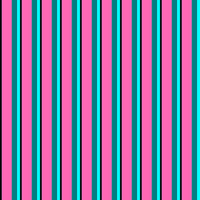 [ Thumbnail: Black, Hot Pink, Teal, and Aqua Colored Lined/Striped Pattern Art Print ]