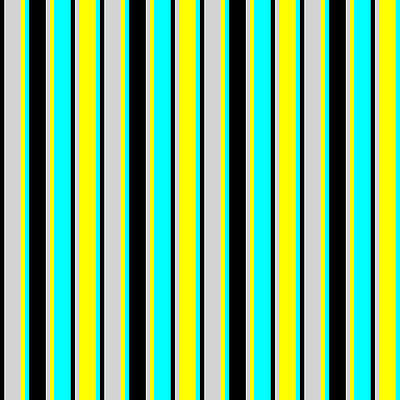 [ Thumbnail: Black, Light Grey, Yellow, and Aqua Colored Lined Pattern Art Print ]