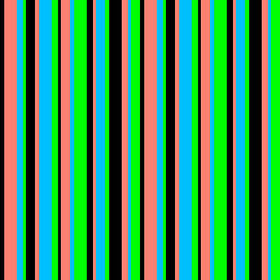 [ Thumbnail: Black, Salmon, Deep Sky Blue, and Lime Colored Stripes Pattern Framed Print ]