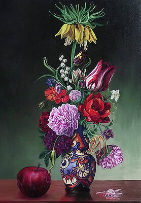 Wall Art - Drawing - Still life spring bouquet with yellow tulip by Safir Rifas