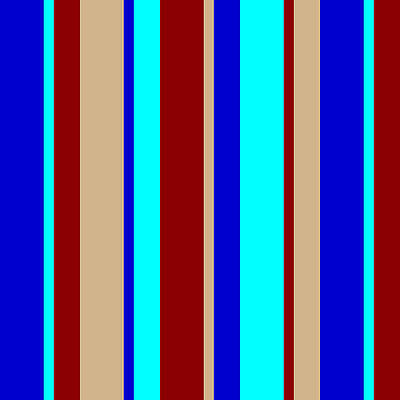 [ Thumbnail: Blue, Aqua, Dark Red, and Tan Colored Stripes Pattern Tote Bag ]