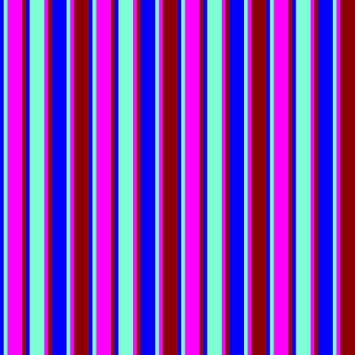 [ Thumbnail: Blue, Aquamarine, Fuchsia, and Dark Red Colored Pattern of Stripes Art Print ]