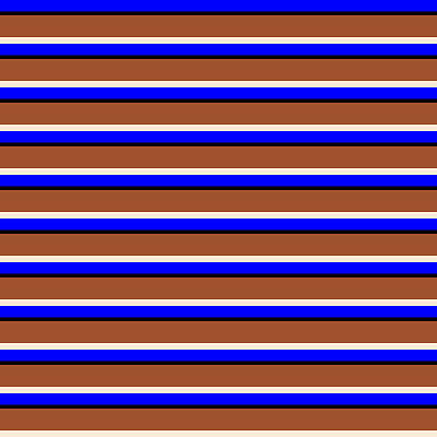 [ Thumbnail: Blue, Black, Sienna, and Beige Colored Stripes/Lines Pattern Art Print ]