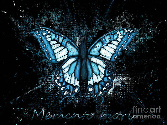 Wall Art - Painting - Blue butterfly painting on black background, Morpho butterfly by Nadia CHEVREL