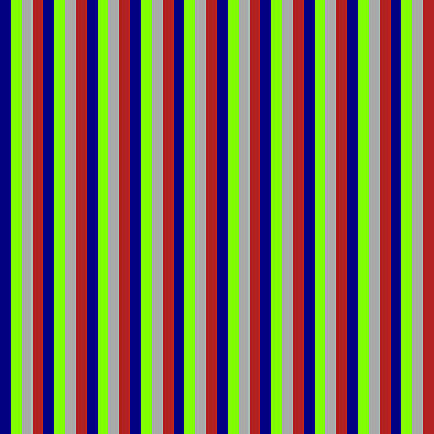 [ Thumbnail: Blue, Chartreuse, Dark Grey, and Red Colored Striped Pattern Metal Print ]