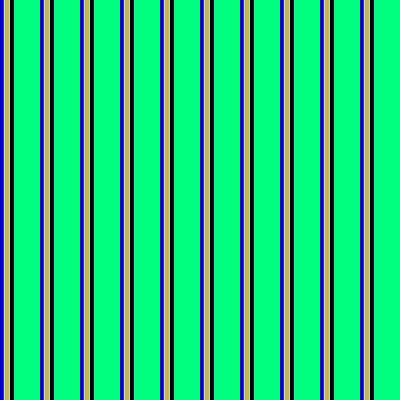 [ Thumbnail: Blue, Dark Khaki, Black, and Green Colored Striped Pattern Shower Curtain ]